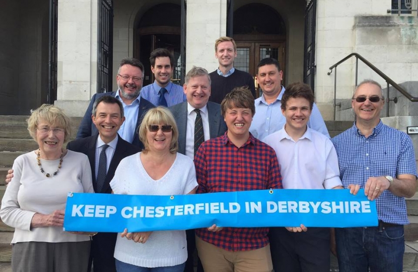 Local Conservative activists with Cllr Barry Lewis, celebrating a successful campaign to keep Chesterfield in Derbyshire.